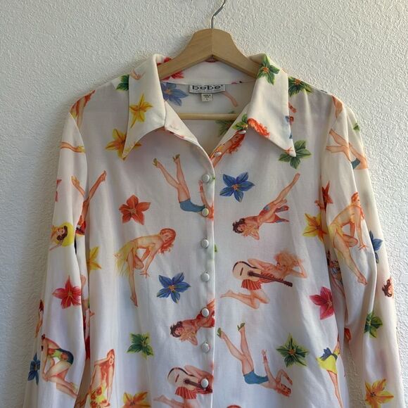 Y2k vintage Bebe pinup guitar print button down shirt - Picture 3 of 15